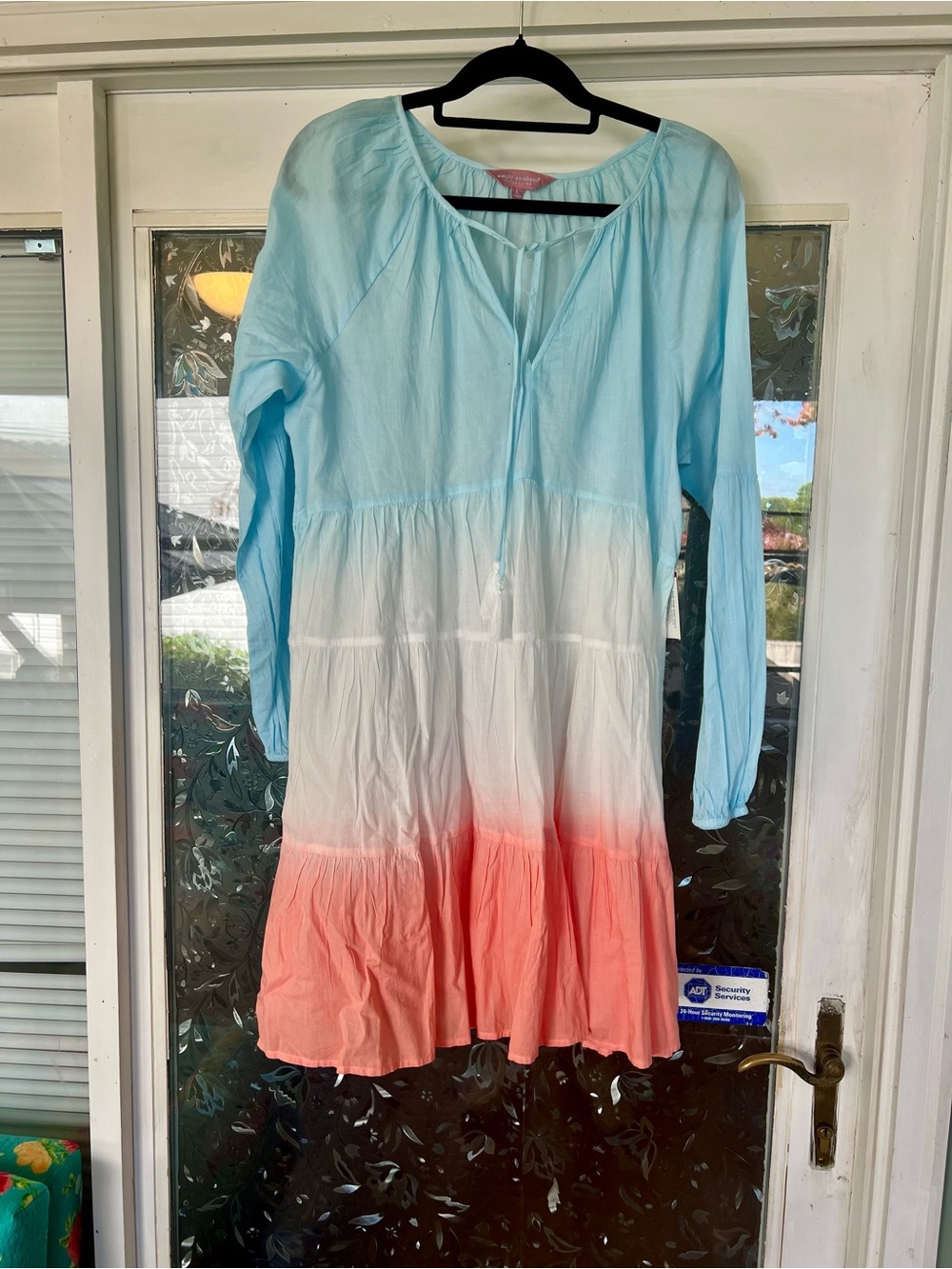 Simply Southern Ombre Blue-White-Coral Tiered Casual Dress